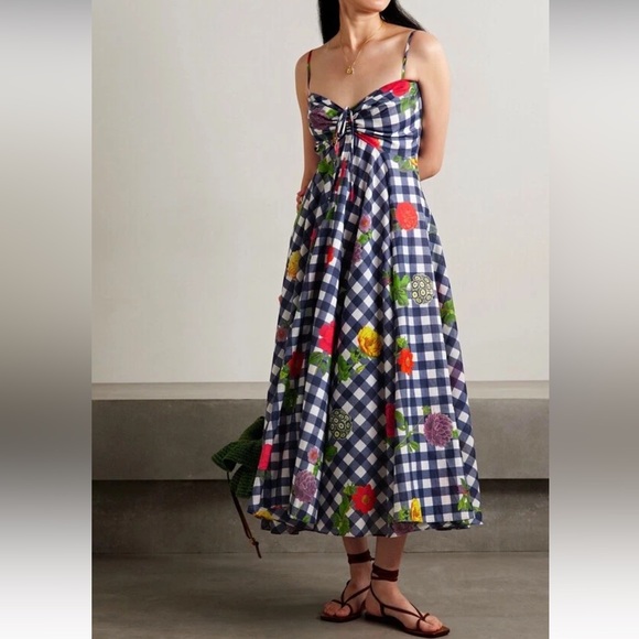 Cara Cara Dresses & Skirts - Cara Cara Gingham Floral Blue Check Dress